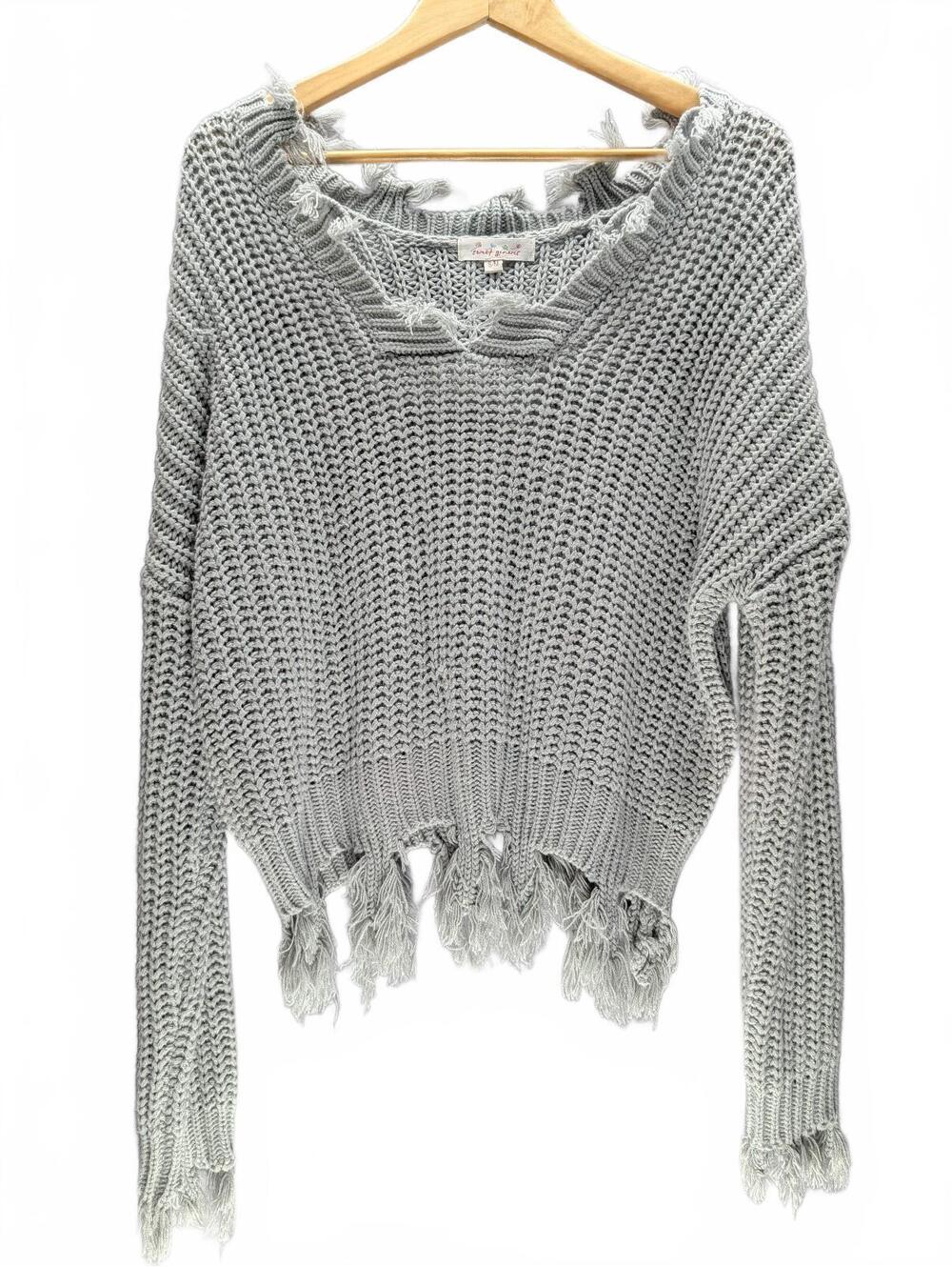 Sweet Generis S/M Gray Distressed Fringe Knit Sweater